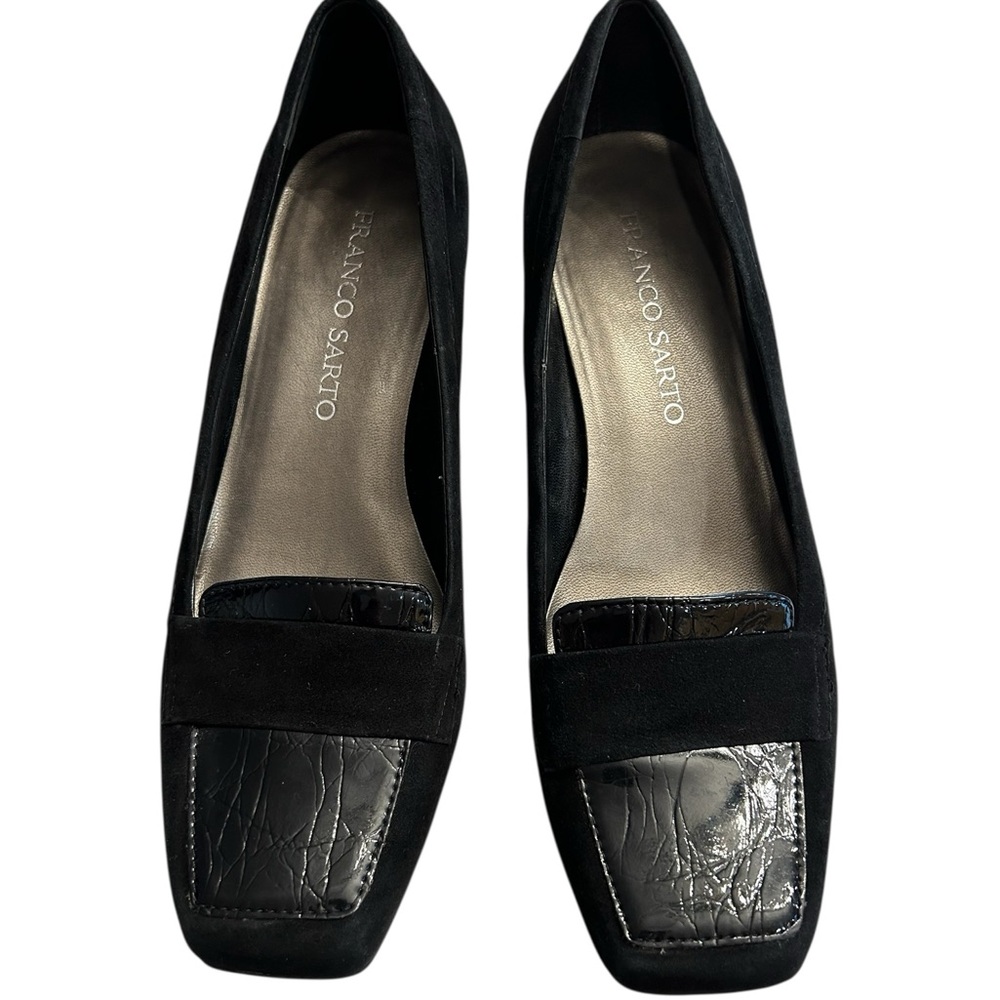 Franco Sarto Black Leather and Suede Pumps